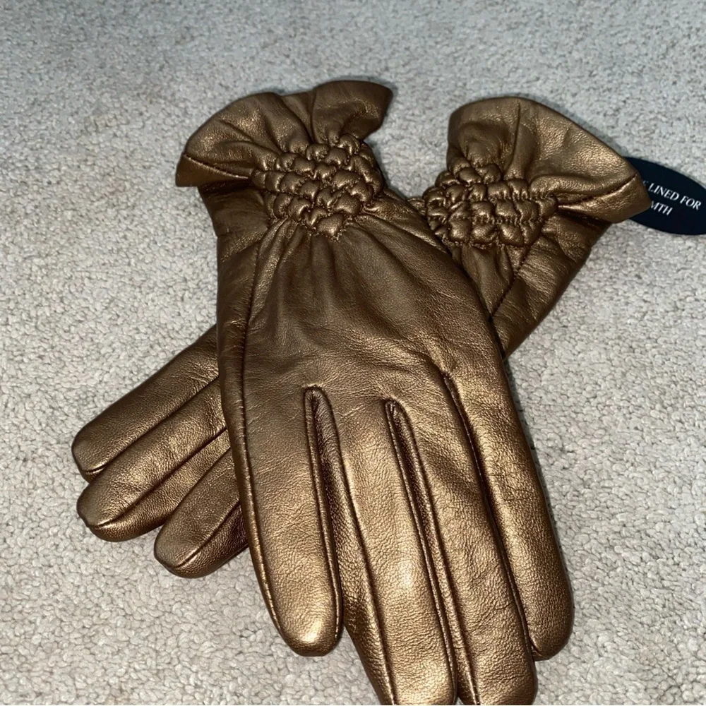 Excelled Bronze Leather Winter Fleece Lined Gloves‎ Women’s Small New